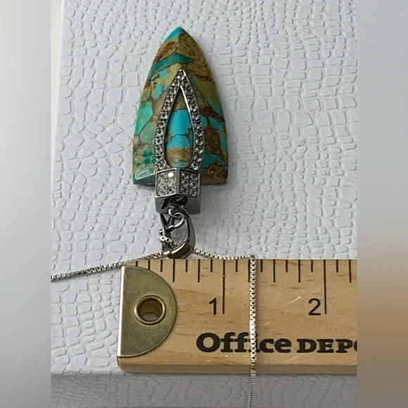 Designer NF Sterling Silver Arrowhead TurquoisePendant Necklace 20”